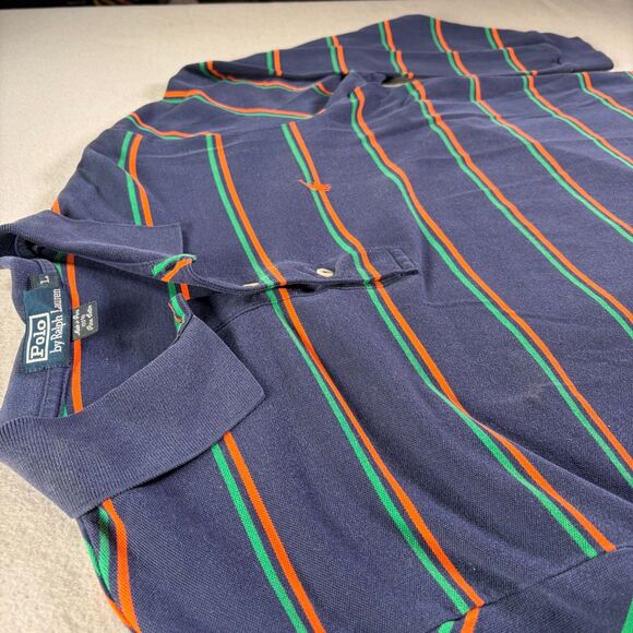 Polo Ralph Lauren Mens Large Shirt Long Sleeve Rugby Collared Striped Blue Green - Picture 3 of 12